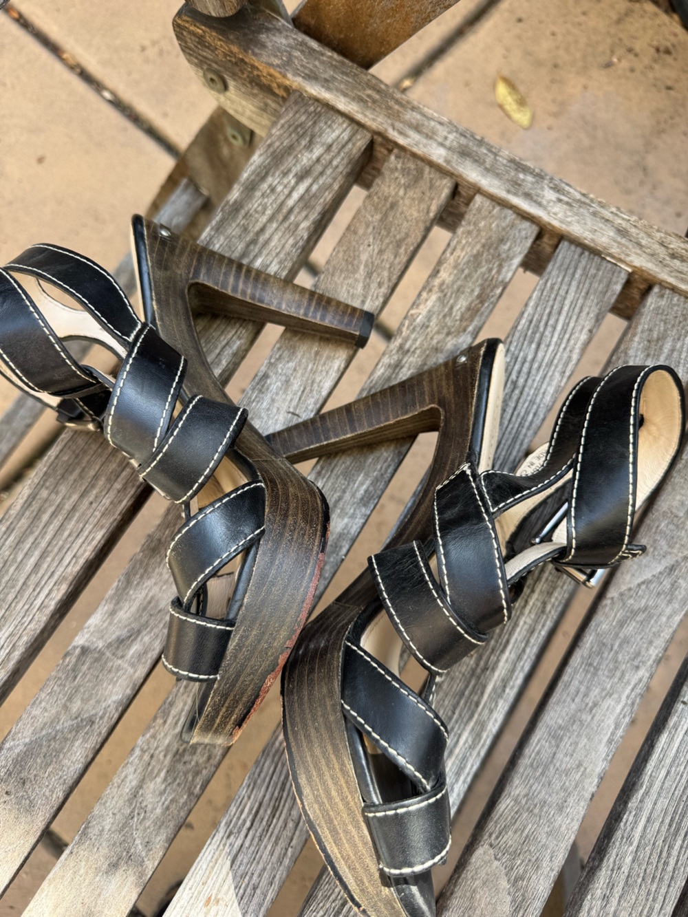 Coach Black and Cream Strappy Wedge Sandals